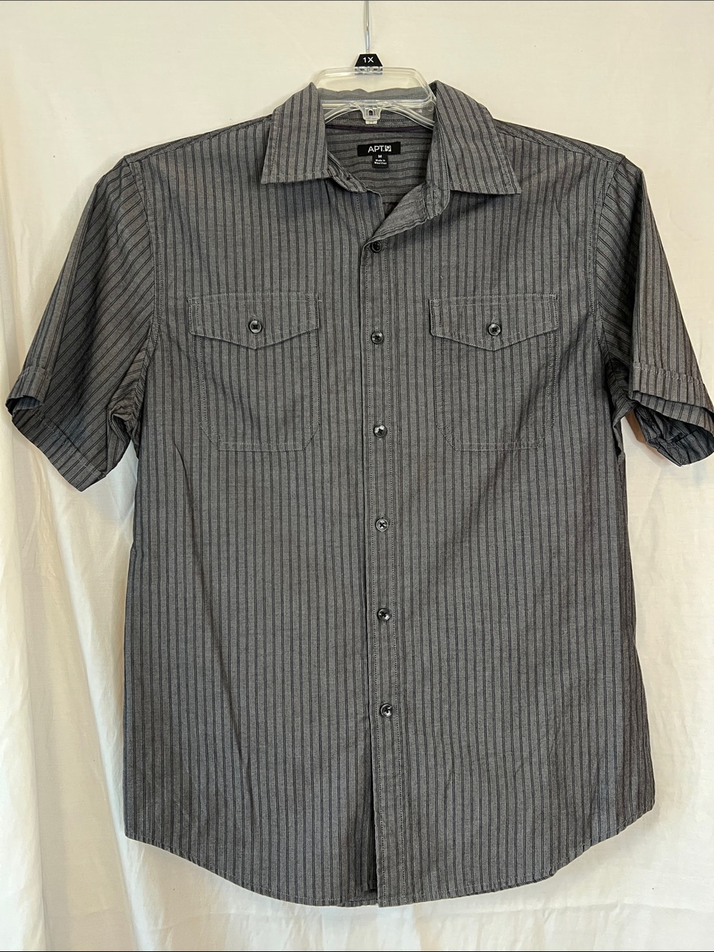 Apt. 9 Short Sleeve Pinstripe Button-Up Shirt in Gray